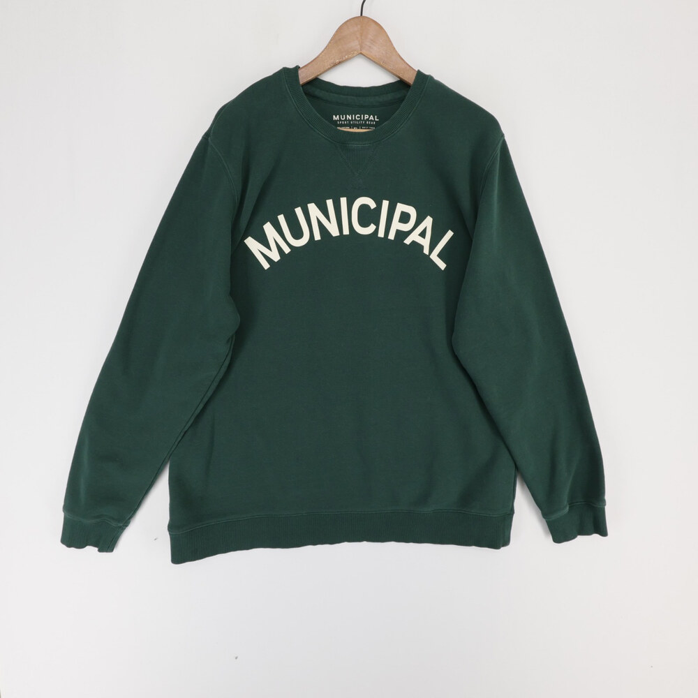 Municipal Origin Fleece Sweatshirt Mens XL Green Crewneck Pullover Fleece Arch